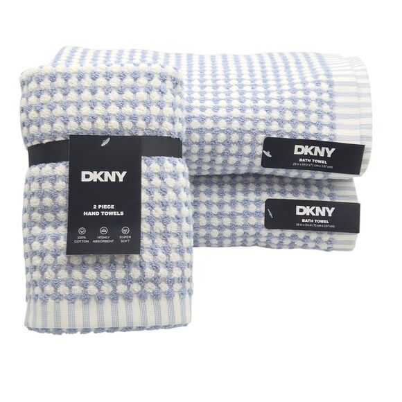 DKNY 8pc Cotton Towel Set 2 Bath 4 Wash 2 Hand  Blue And White Monet Tile - Picture 8 of 14